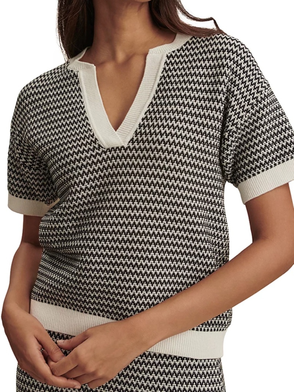 Varley Dora Chevron Black / Cream Knit Top (Size S)